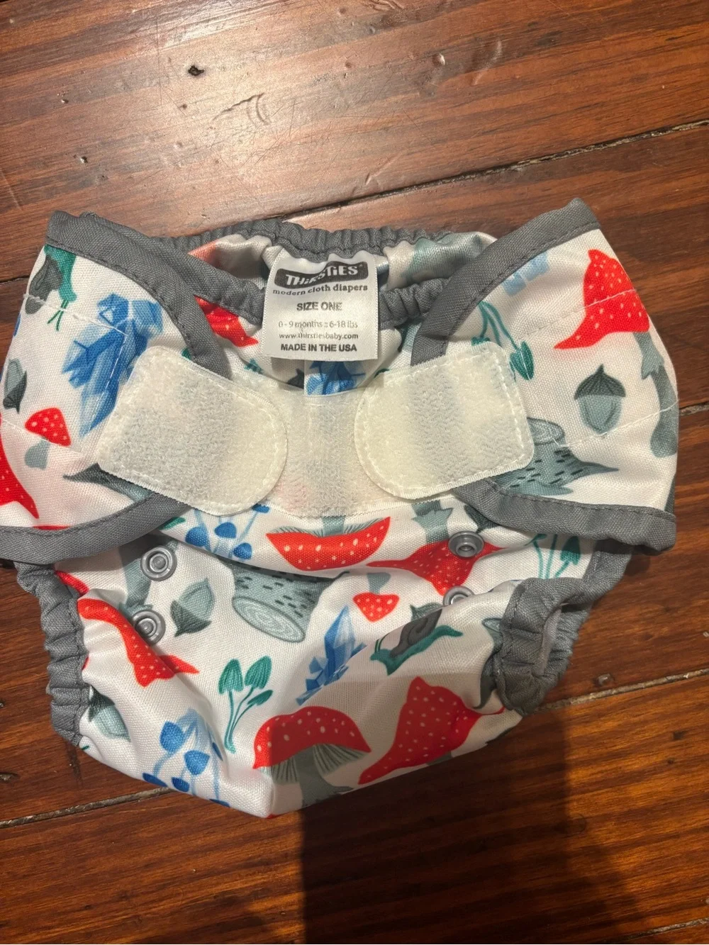 Thirsties Cloth Diaper Duo Wrap - White with Red & Gray Mushroom Print